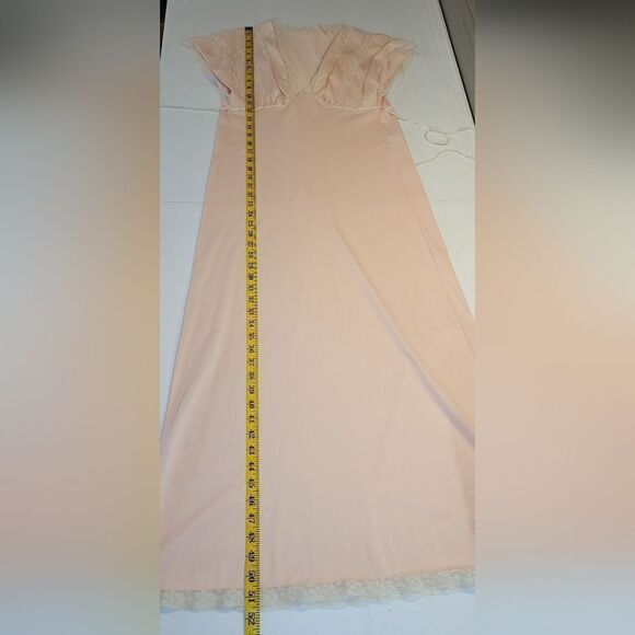 Henson Kickerrick Vintage Maxi Length Nightgown Peach White Lace Empire Waist - Picture 11 of 11